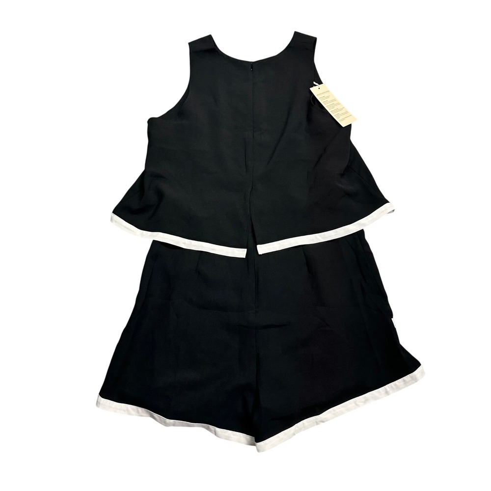 Dokotoo Womens Black Tiered Sleeveless Romper White Contrast Trim New NWT